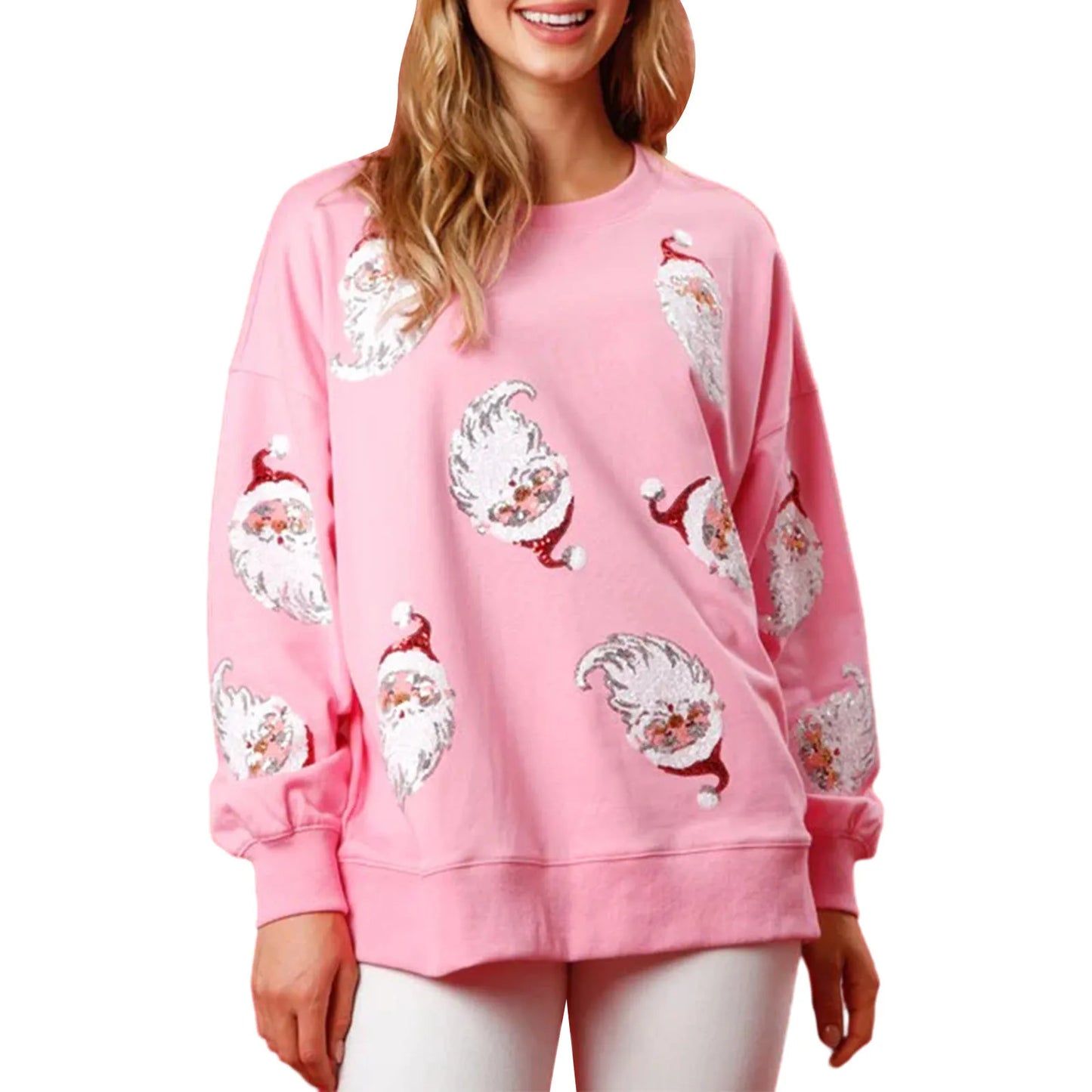 Santa Claus Sequin Print Crewneck Sweatshirt