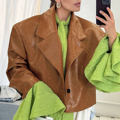 PU Leather Suit Collar Jacket