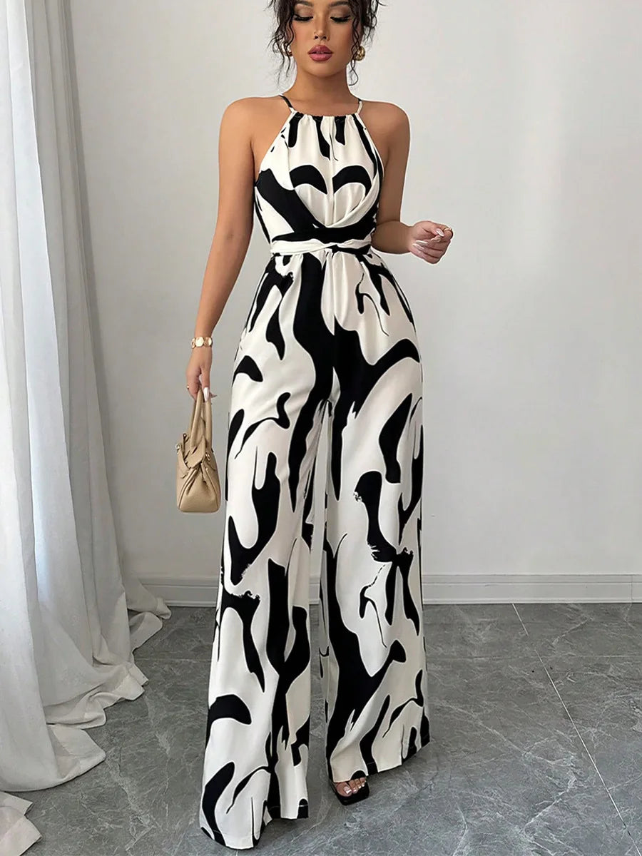 Geometric Print Halter Jumpsuit