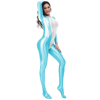 Glossy Patchwork Stretch Jumpsuit