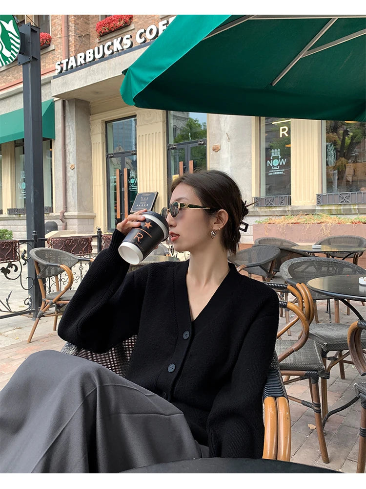 V-Neck Solid Knit Cardigan