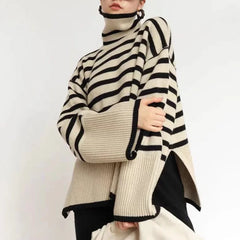 Striped Turtleneck Knit Sweater