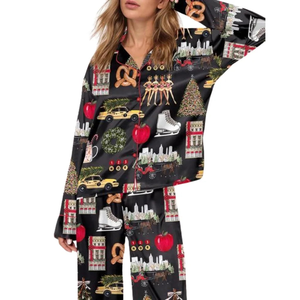 Long Sleeve Top & Plaid Pants Pajama Set