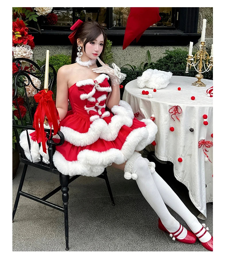 Red White Lolita Christmas Party Dress