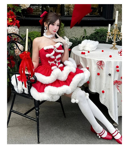 Red White Lolita Christmas Party Dress