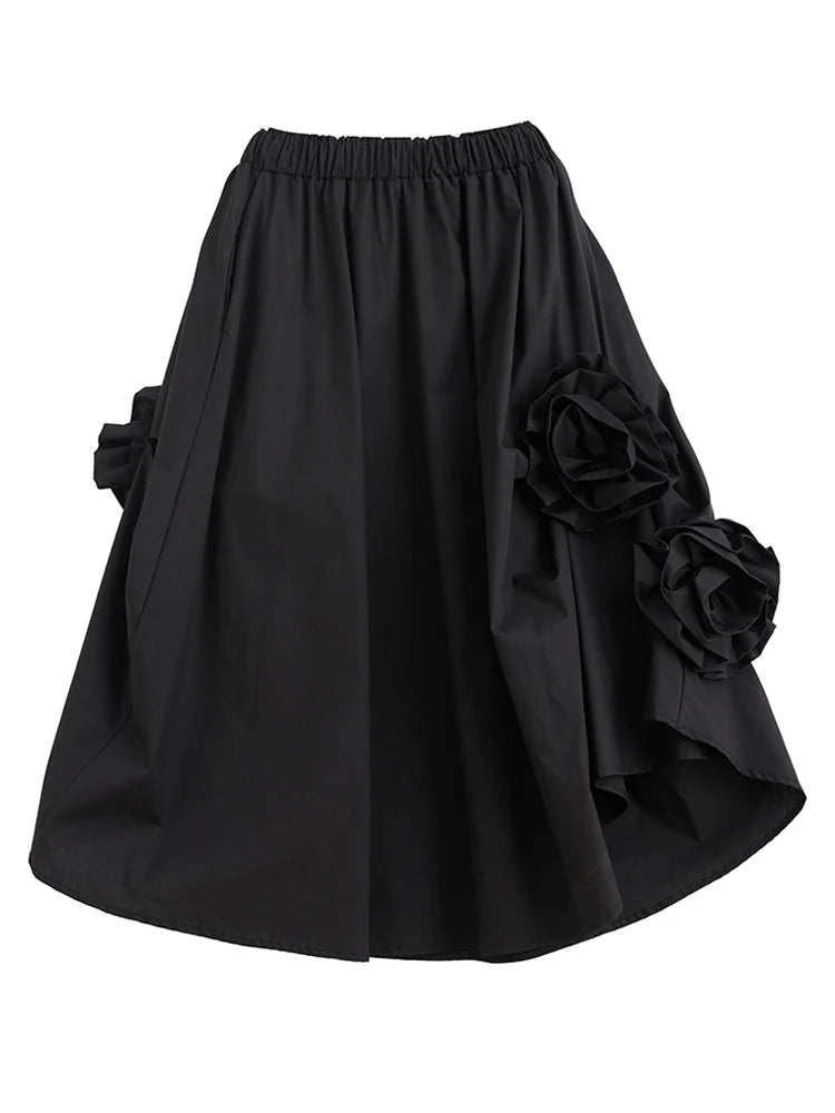 Black Vintage High Waist Midi Skirt