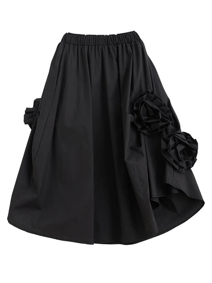 Black Vintage High Waist Midi Skirt