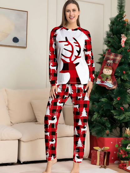 Red Buffalo Plaid Reindeer Print Pajama Set