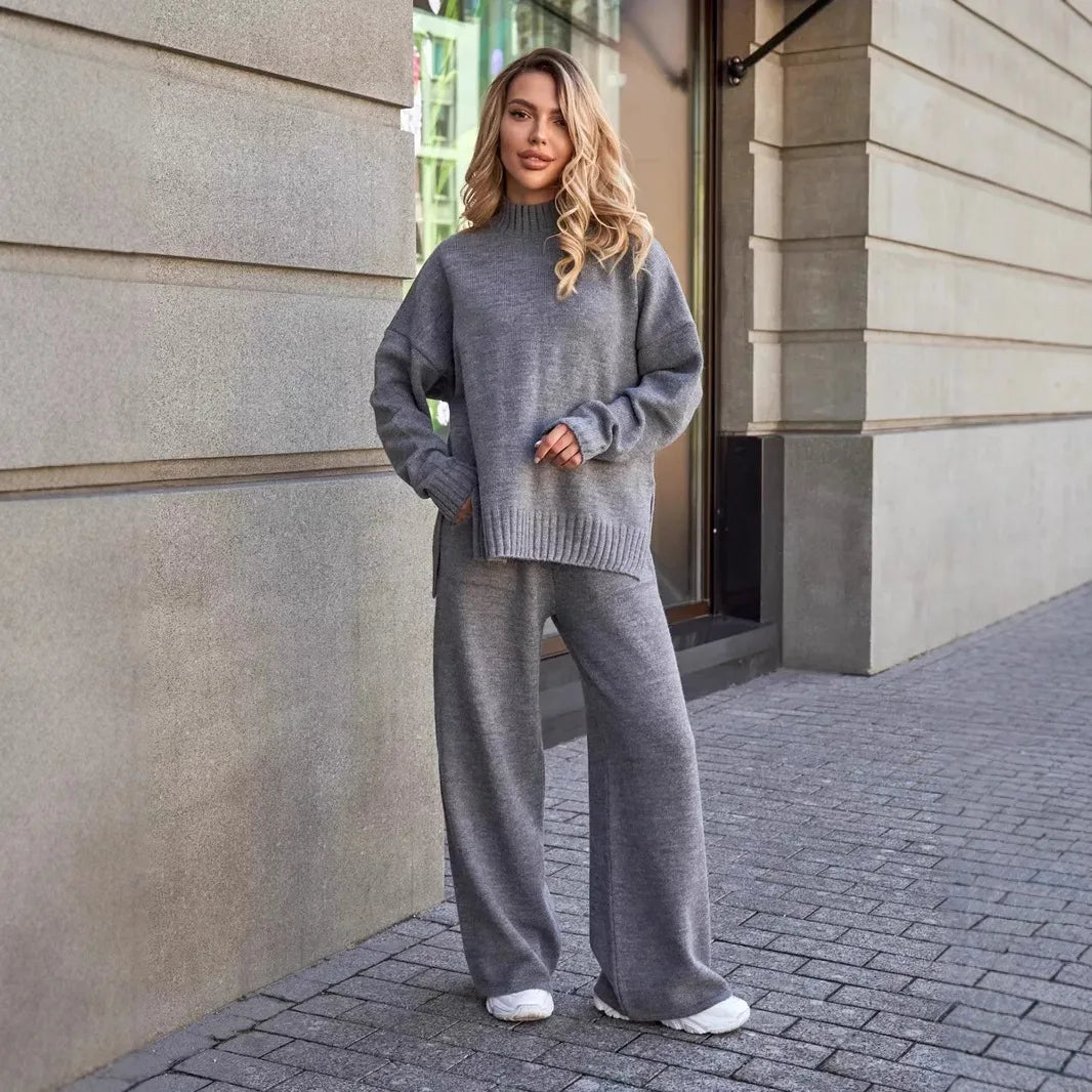Solid Knit Sweater and Pants Set