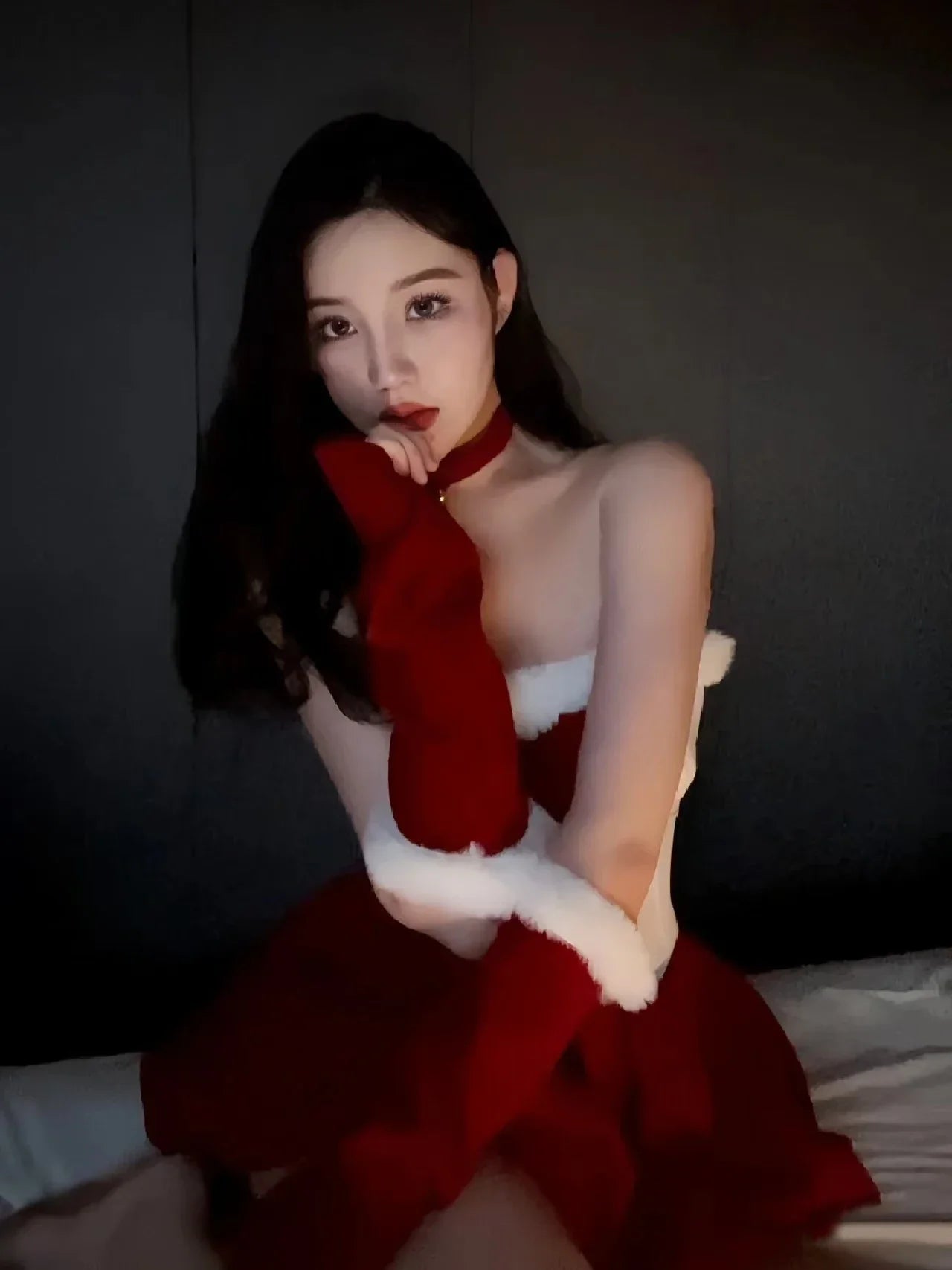 Velvet Red Bunny Christmas Dress