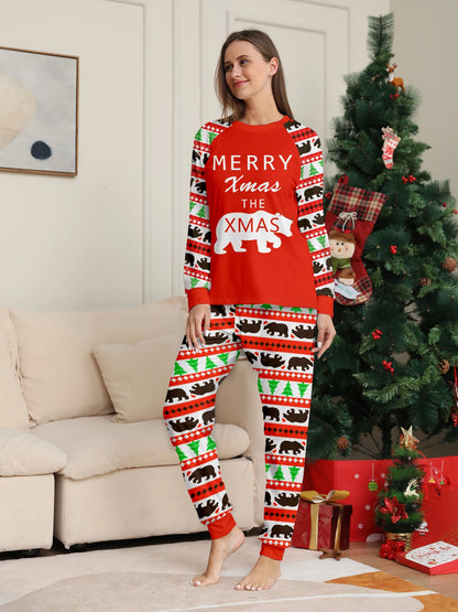 Bear & Christmas Tree Print Pajama Set