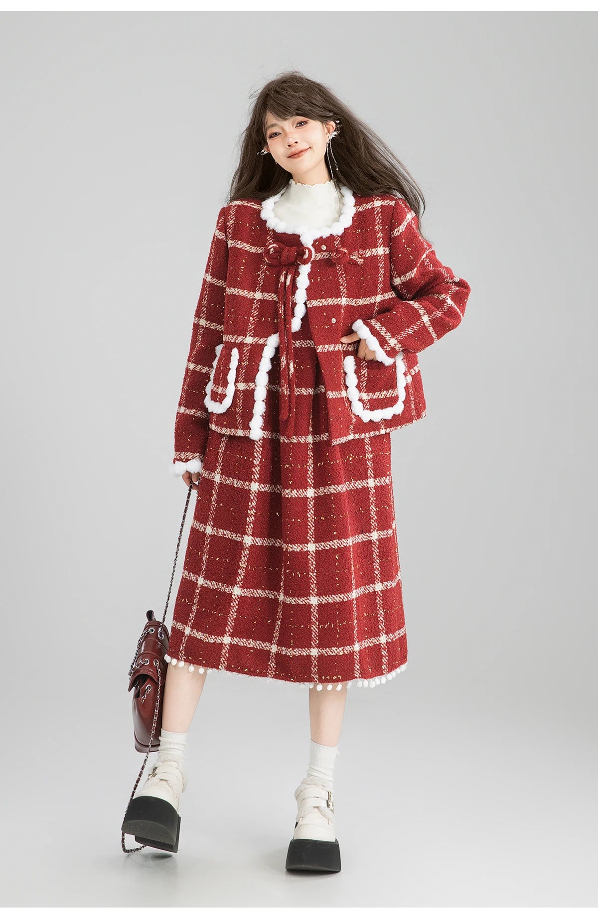 Women’s Red Plaid Christmas Two-Piece Set