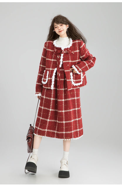 Women’s Red Plaid Christmas Two-Piece Set