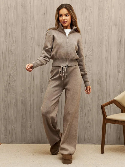 Zip Up Sweater Pants Set