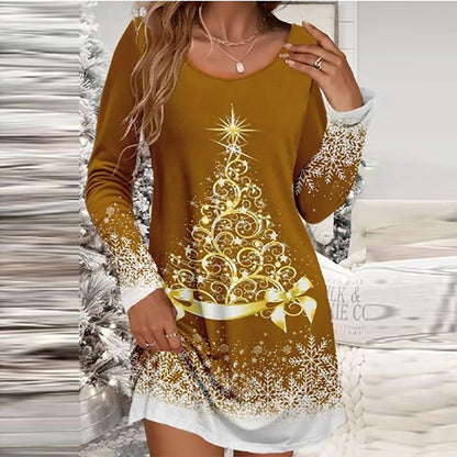 Snowman Print O-Neck Mini Dress