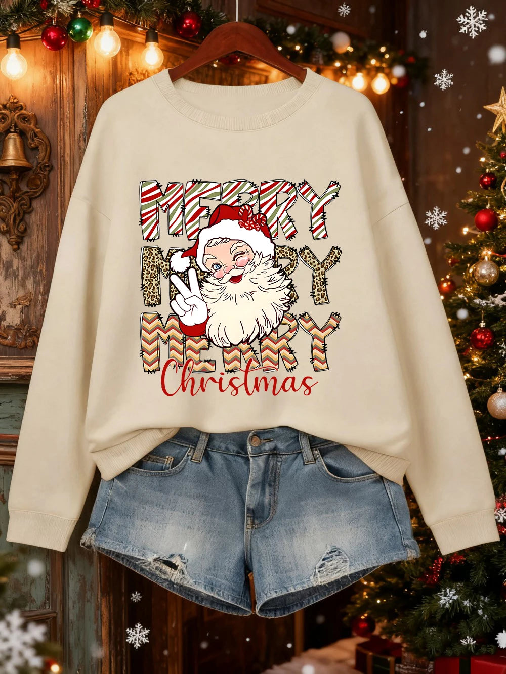 Santa Claus Print Christmas Sweatshirt