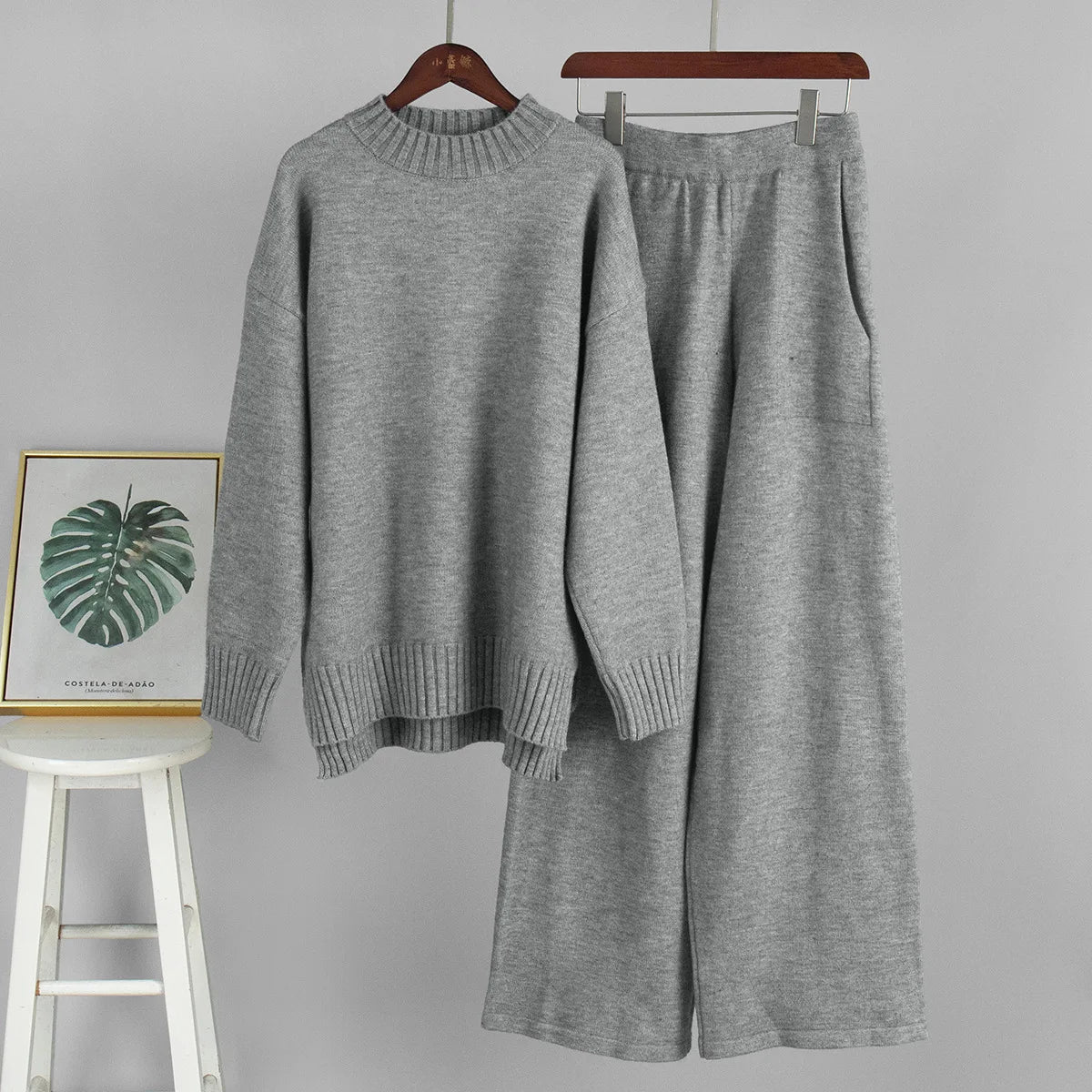 Solid Knit Sweater and Pants Set