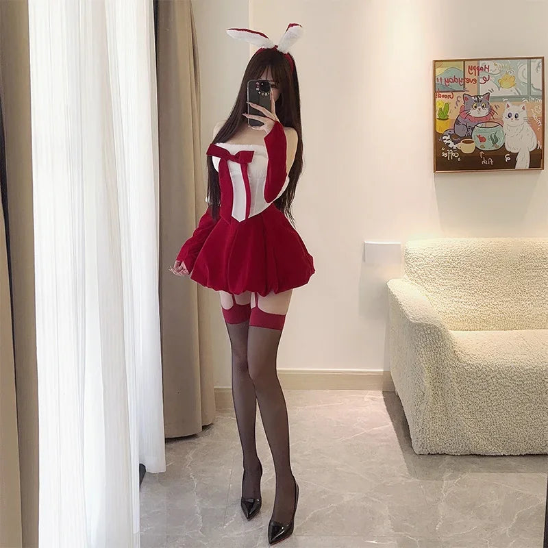 Velvet Red Bunny Christmas Dress