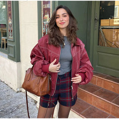 Red Oversized Leather Jacket