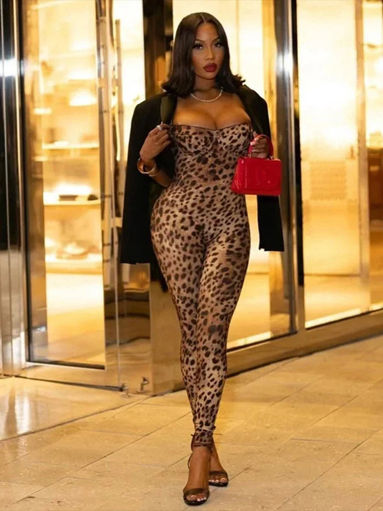 Leopard Print Sleeveless Jumpsuit