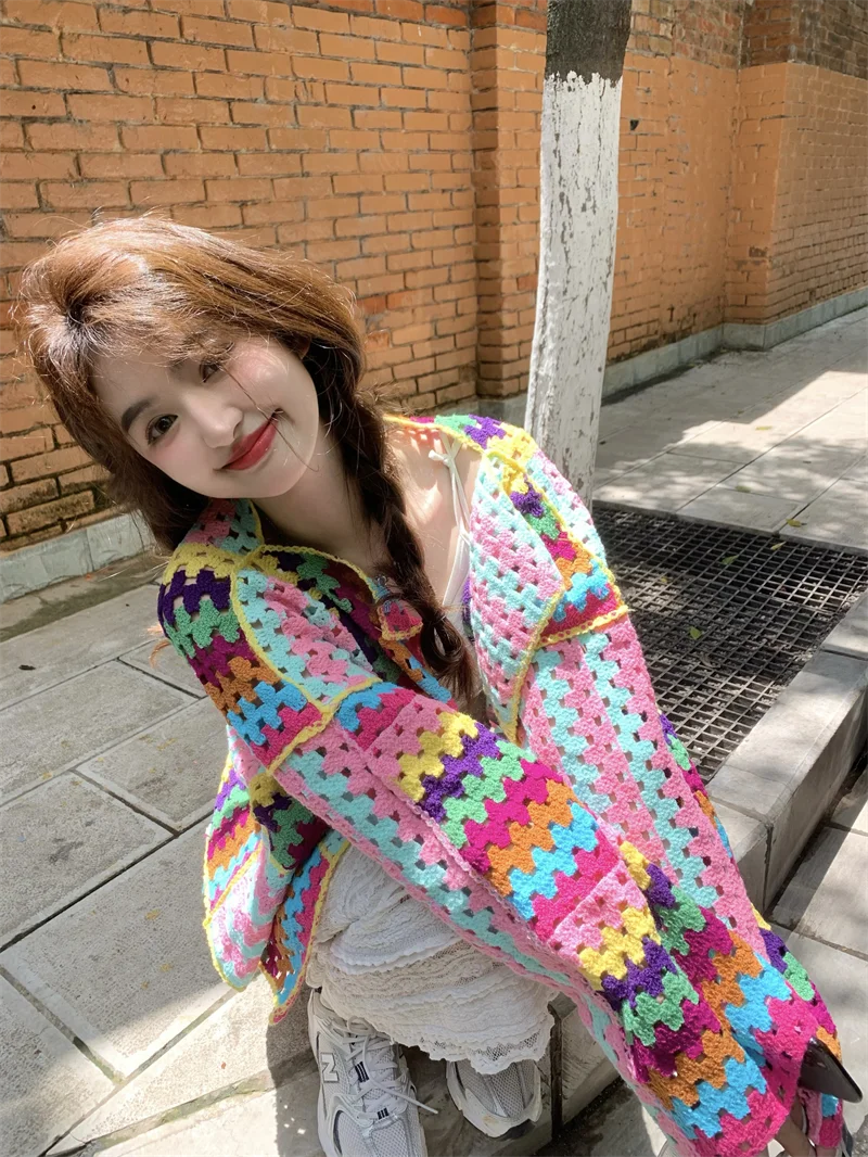 Colorful Crochet Knit Cardigan
