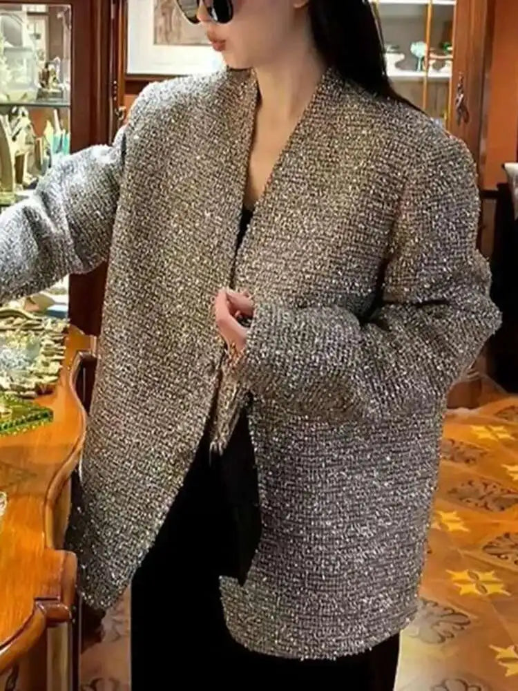 Silver Sequined Tweed Blazer