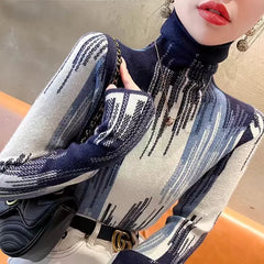 Patchwork Turtleneck Knit Sweater