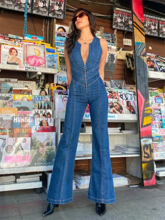 Backless Heart Cutout Denim Jumpsuit
