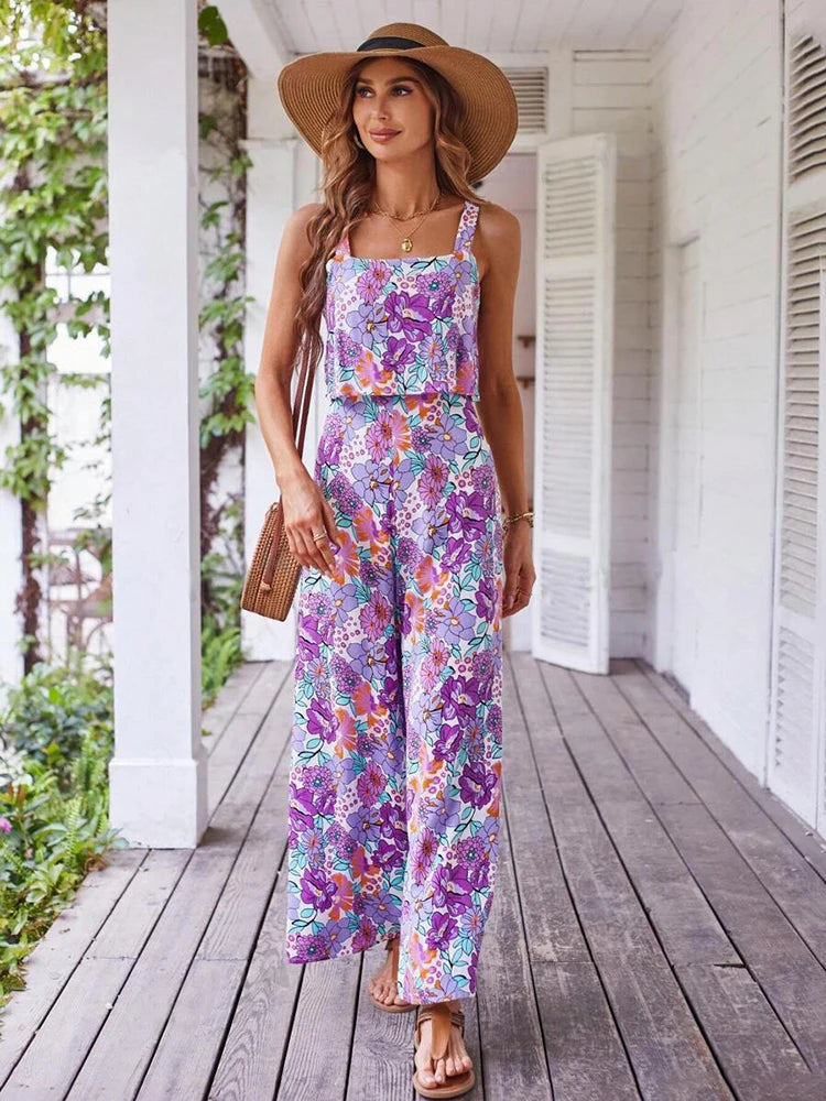 Floral Backless Wide Leg Jumpsuit