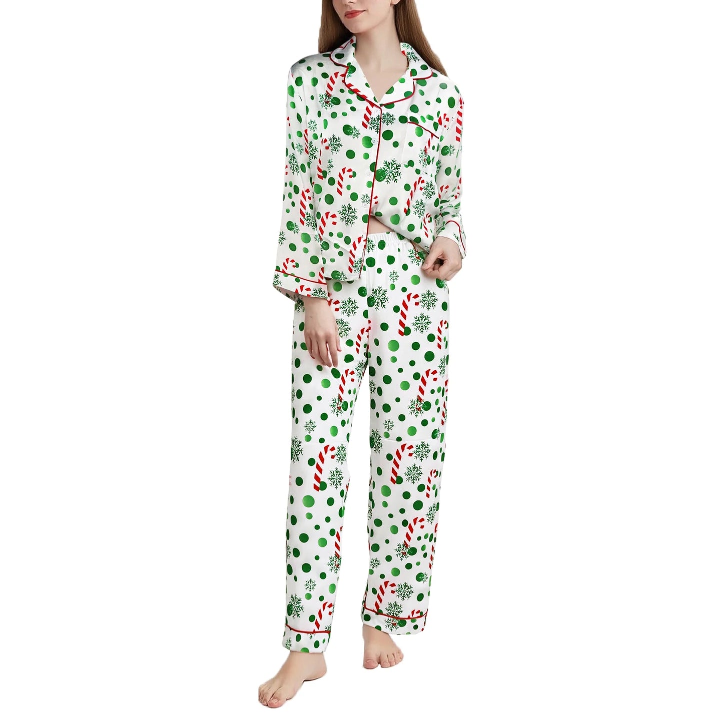 Cartoon Print Christmas Pajama Set