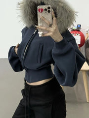 Long Sleeve Hooded Faux Fur Coat