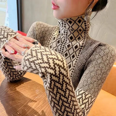 Color-Block Turtleneck Knit Sweater