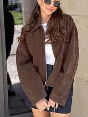 Dark Brown Suede Short Jacket