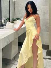 Yellow Ruffle Split Maxi Dress