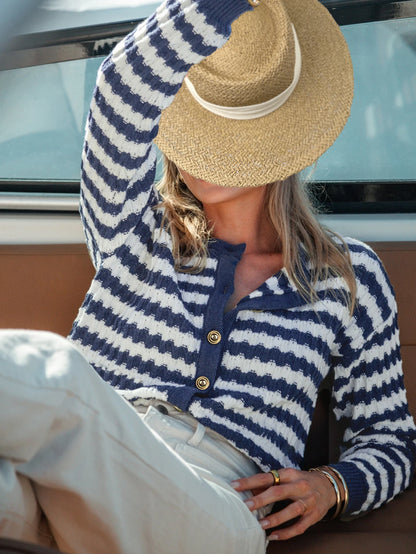Striped Loose Knit Cardigan