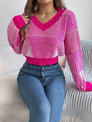 Grid Striped V-Neck Knit Sweater