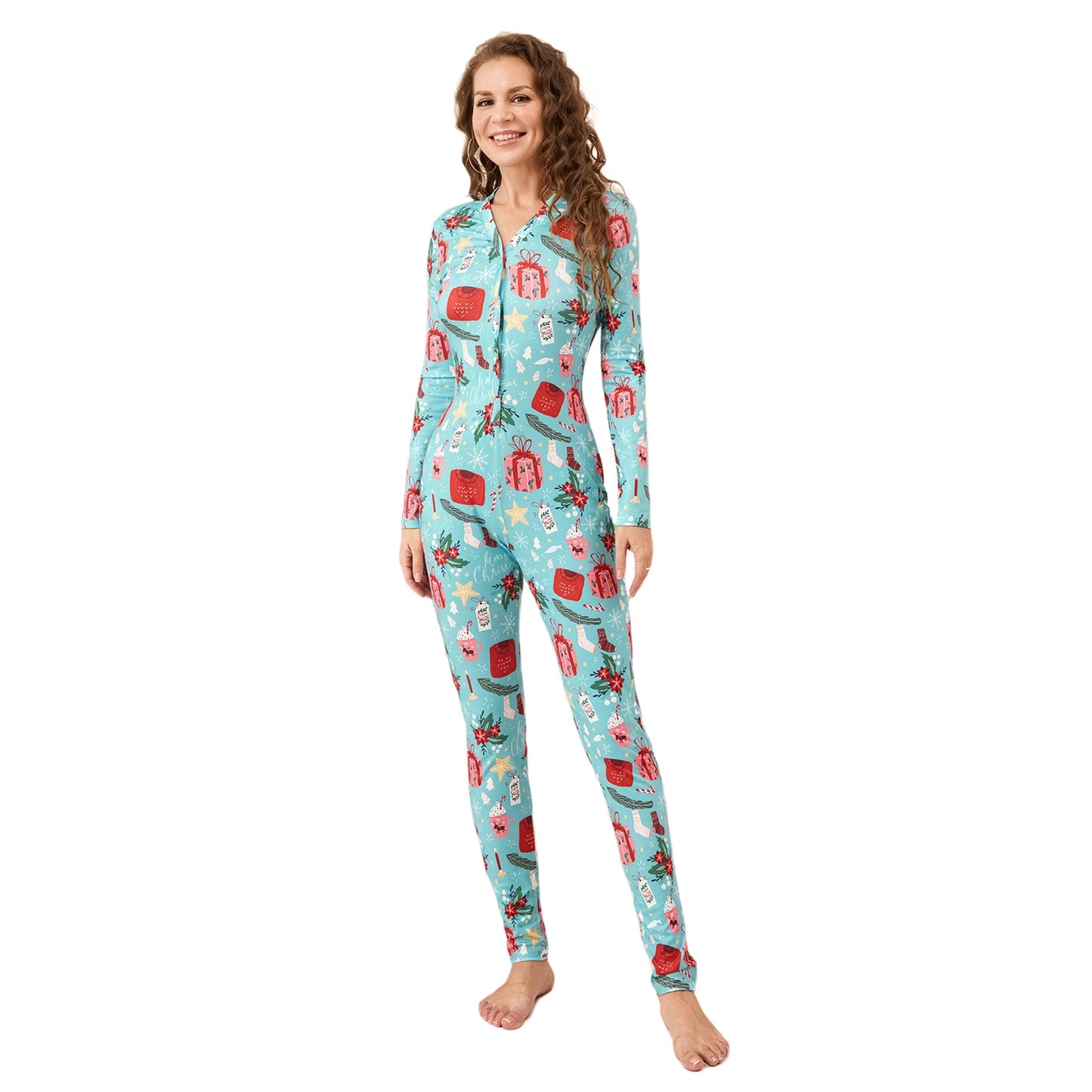 Christmas Print Long Sleeve Pajama Romper