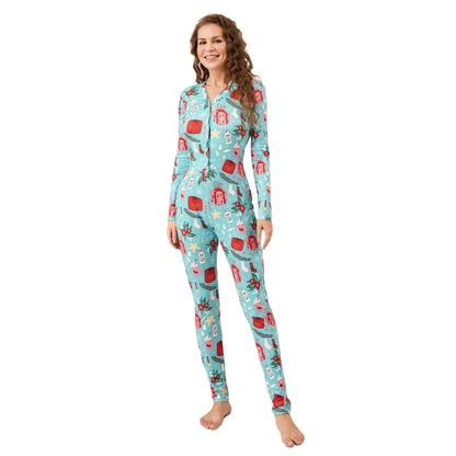 Christmas Print Long Sleeve Pajama Romper