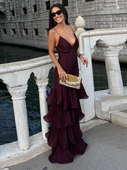 Ruffled Sling Backless Dress