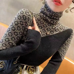 Color-Block Turtleneck Knit Sweater