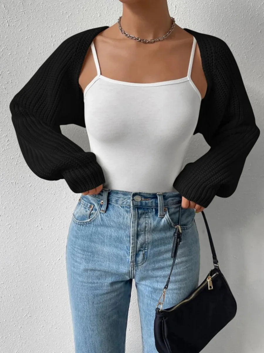 Open Front Cropped Knit Cardigan
