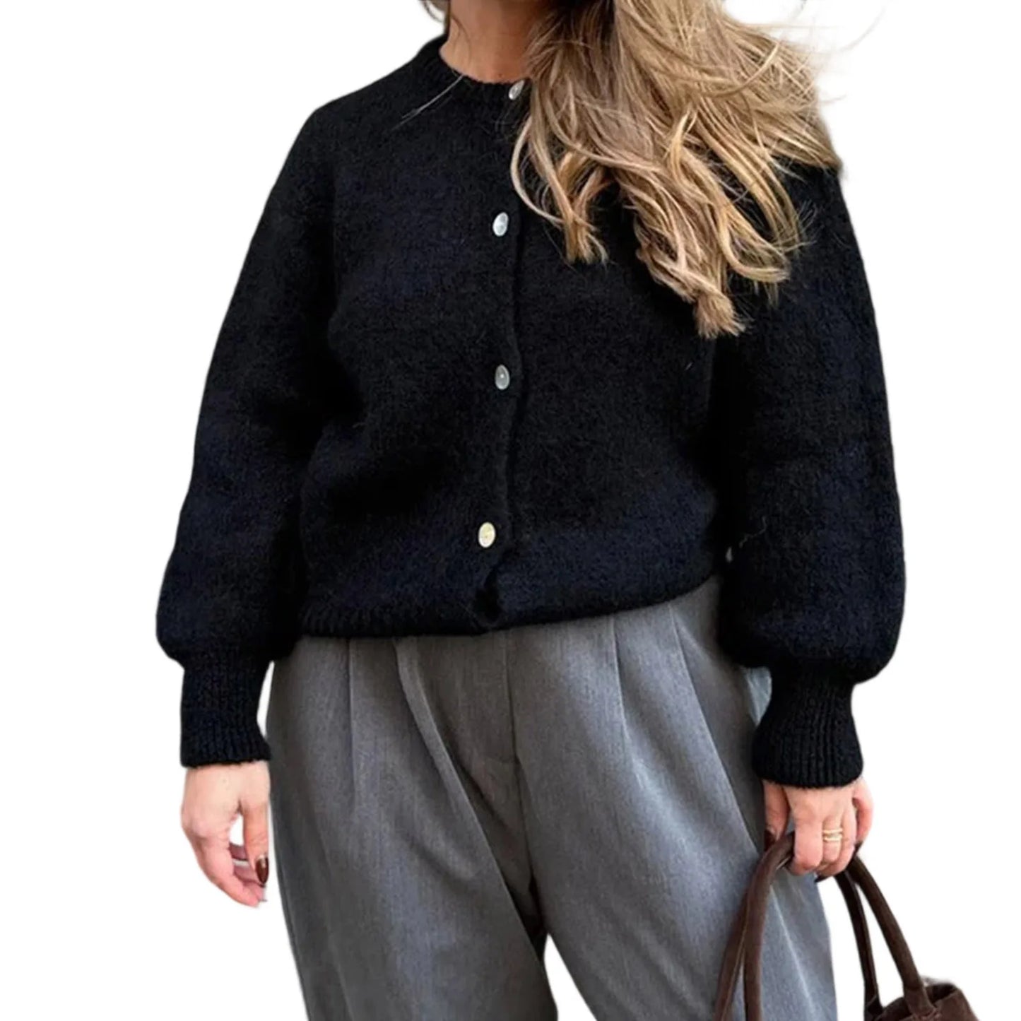 Single-Breasted Long Sleeve Knit Sweater