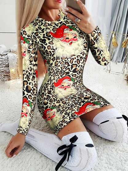 Leopard Santa Bodycon Dress