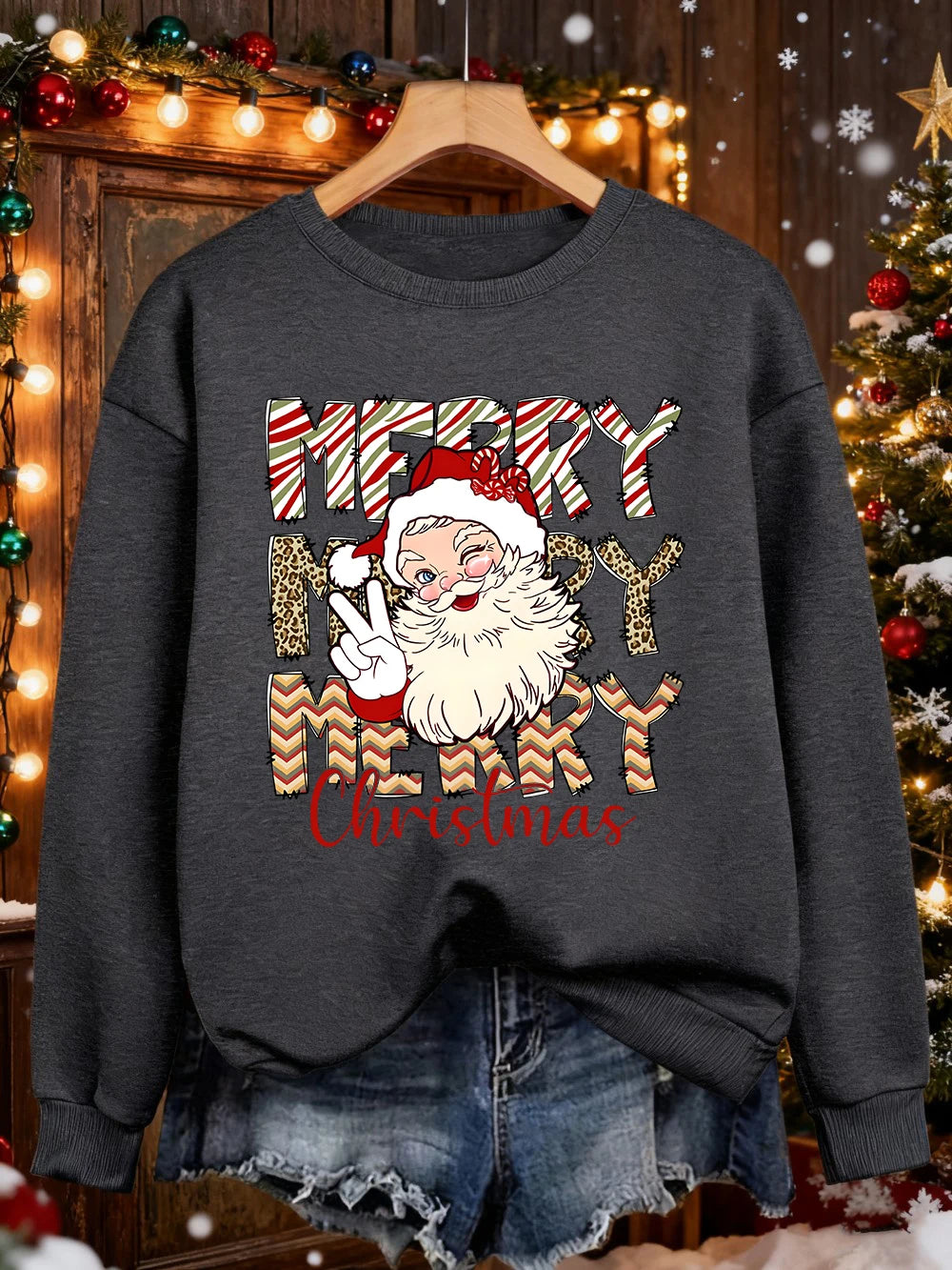 Santa Claus Print Christmas Sweatshirt