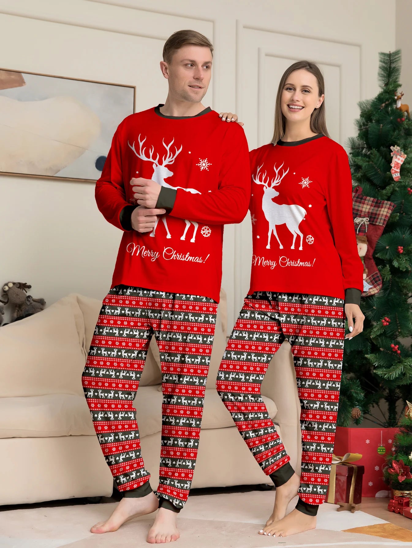 Red Reindeer Print Pajama Set