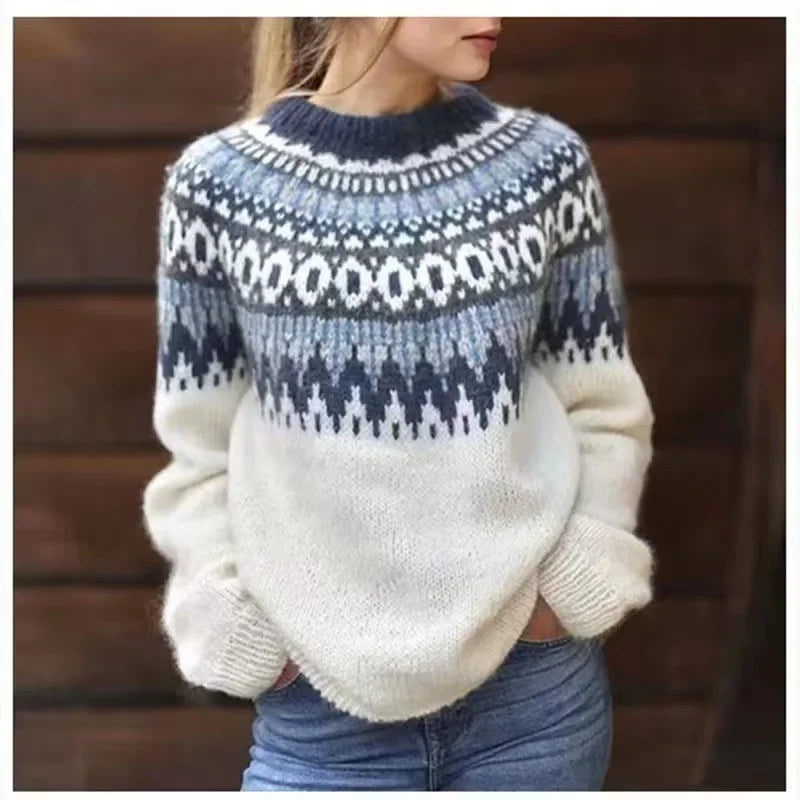 Crew Neck Color Block Knit Sweater