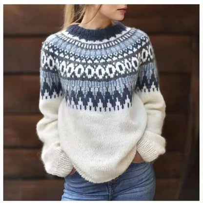 Crew Neck Color Block Knit Sweater