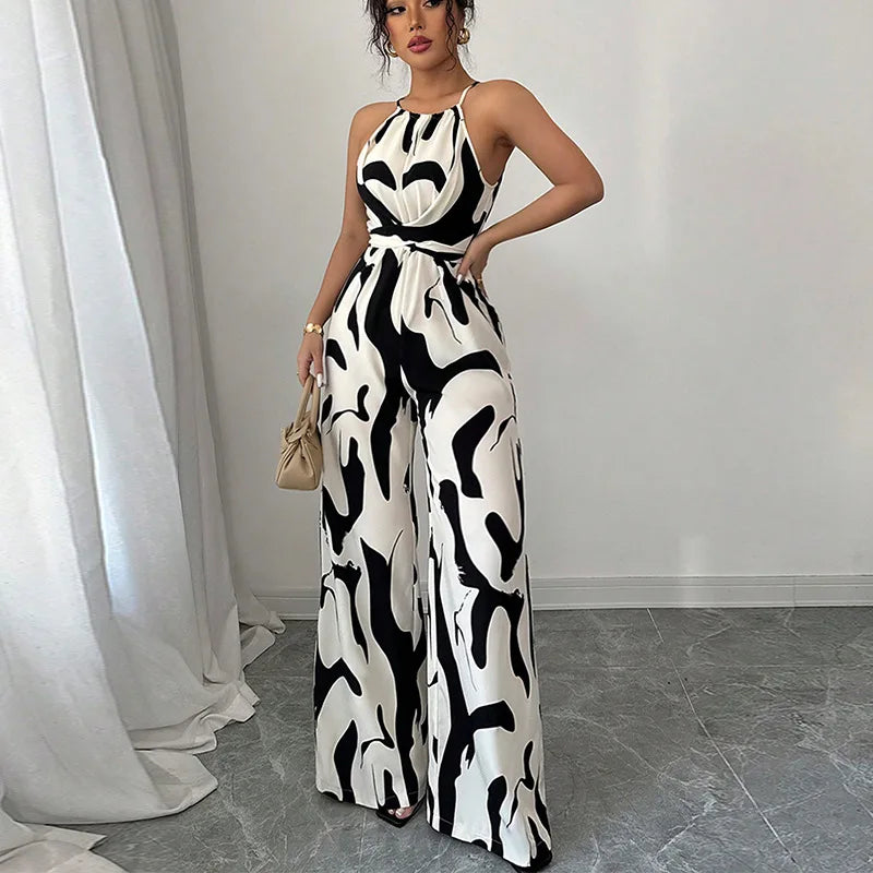 Geometric Print Halter Jumpsuit
