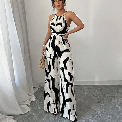 Geometric Print Halter Jumpsuit