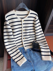 O-Neck Striped Knit Cardigan